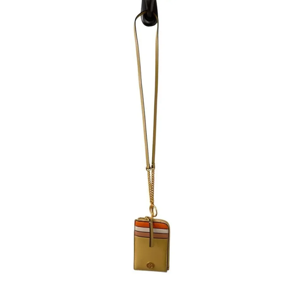 NWT Tory Burch Robinson Colorblock Lanyard Card Holder Beeswax Women's One Size - Picture 8 of 8